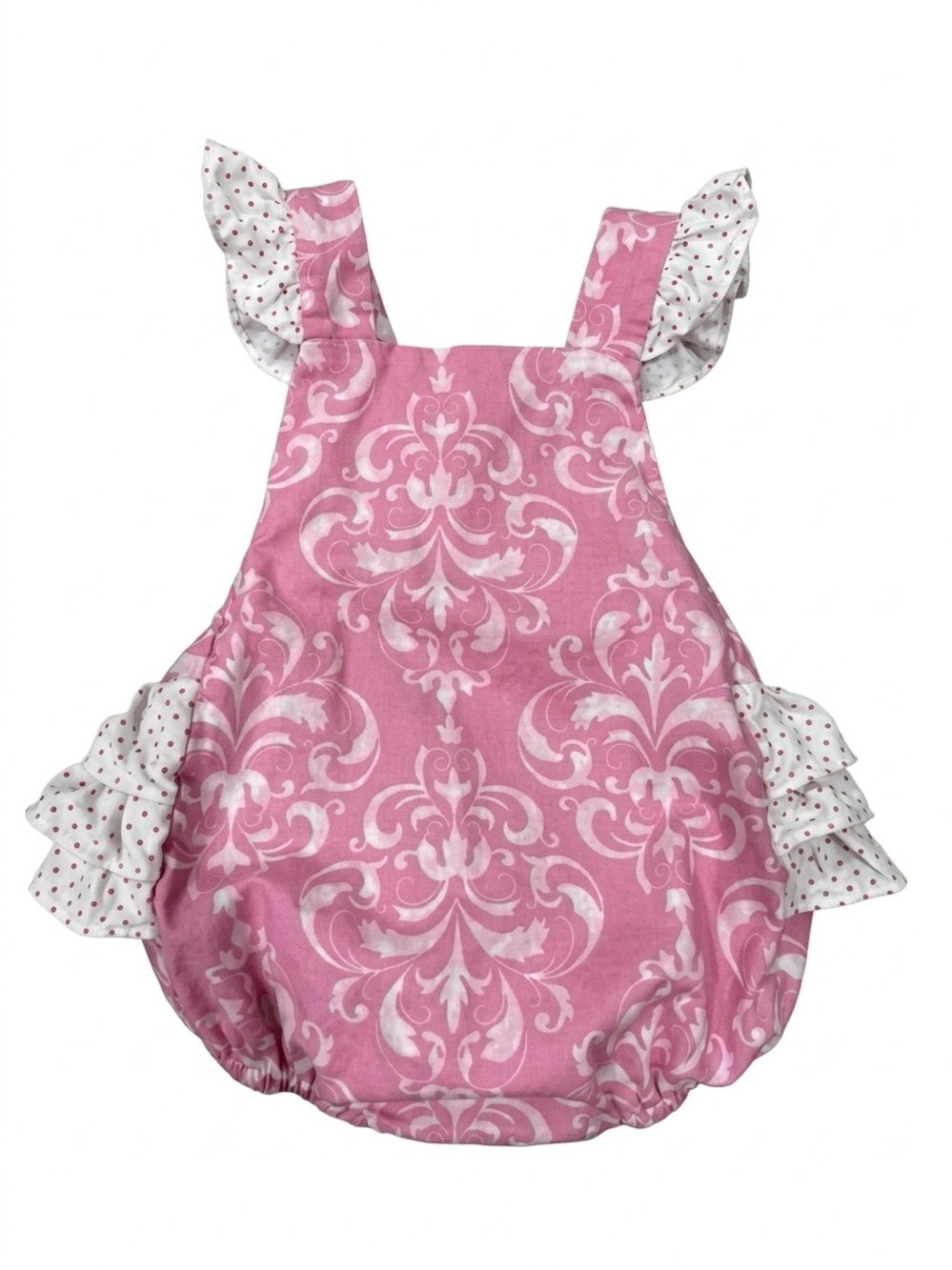 Ricrac & Ruffles Sweet Melody Pink Damask Bubble Romper - 12M